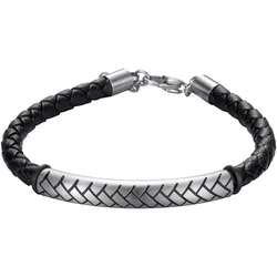 Armband FIRETTI "Schmuck Geschenk Edelstahl Leder Armschmuck Armkette Loobstprägung", schwarz (edelstahlfarben, schwarz), Armbänder, Edelstahl-Leder-Kautschuk, Edelstahl, Leder, Kautschuk
