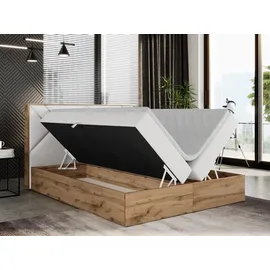 MKS Meble Boxspringbett 180x200 mit Bettkasten, Polsterbett 180x200 mit Matratze H3, Boxspringbett 180x200 mit Kopfteil, Boxspringbett mit Massivholz - Gunar... - Weiß