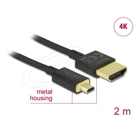 DeLock HDMI-Kabel HDMI-A Stecker HDMI-Micro-D Stecker 2 m Schwarz
