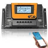 NUOFUWEI 30A Solar Laderegler 12V 24V 36V 48V Mit Bluetooth, PWM 30A Solarladeregler mit Temperatursensor LCD Anzeige und 4 USB Ports,Geeignet 12V 24V 36V 48V LI SLD FLD GEL AGM Batterie