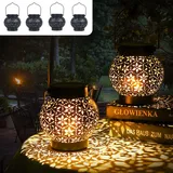 Geschenk für Frauen, 4 Stück Solarlampen für Außen Garten, Orientalische Solarlaterne für Außen IP65 Wasserdicht & Rostschutz, Solar Laterne Solarleuchten mit Haken für Terrasse Rasen Hof Balkon Deko