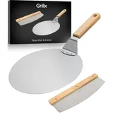 GrillX Pizzaschieber mit Pizzaschneider aus Holz