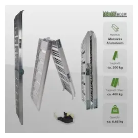 Baumarktplus TRUTZHOLM 1 x Auffahrrampe klappbar 180 cm Traglast 200kg Alu grau geriffelt Motorradrampe Verladerampe