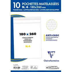 Clairefontaine 10x Nr. 4: Luftpolster-Versandtaschen 180x260mm Kraftpapier 90g - Weiß 7344C