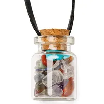 FIRETTI Kette mit Anhänger "Schmuck Geschenk Edelsteinmix", bunt (transparent, schwarz, rot, weiß, lila, orangerot, türkis), Halsketten, Damen, Glas Leder, L: 55 B: 2mm, Glas, Leder, Made in Germany - mit Achat, Bergkristall, Amethyst, Karneol, Türkis, B:2mm