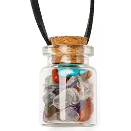 FIRETTI Kette mit Anhänger "Schmuck Geschenk Edelsteinmix", bunt (transparent, schwarz, rot, weiß, lila, orangerot, türkis), Halsketten, Damen, Glas Leder, L: 55 B: 2mm, Glas, Leder, Made in Germany - mit Achat, Bergkristall, Amethyst, Karneol, Türkis, B:2mm