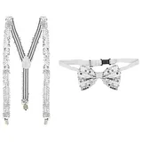 Set Hosenträger & Fliege "Pailletten", silber