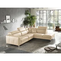 Ecksofa EGOITALIANO "Matt, hoher Sitzkomfort und aufwendige Detailverarbeitung, L-Form", beige (champagner), B:285cm H:100cm T:221cm, Leder »BULL« (echtes Rindsleder). Geschliffenes, pigmentiertes und behandeltes Rindsleder mit einer Dicke von 1, 3-1, 5 mm. Dieses Leder zeigt eine ziemlich weiche Hand mit einem halb undurchsichtigen Aussehen. Es handelt sich um ein geschütztes Leder. Eine leichte Deckschicht schützt sie vor Flecken, ohne ihre ursprünglichen Eigenschaften zu verändern. Die geschützten Leder kombinieren die Vorteile von Natürlichkeit und Weichheit mit einer guten Beständigkeit gegen Verschleiß und Ausbleichen. Das Vorhandensein der charakteristischen Zeichen, die das Leben des Tieres bestimmen, wie Narben, Körnungsunterschiede, Falten, Adern, Disharmonien in Farbtönen, beweisen ihre absolute Echtheit und großen Wert., Sofas, Ecksofa, mit Ottomane, inkl. verstellbarer Kopfteile zum Relaxen