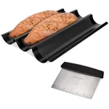 Navaris Baguette-Backblech Anti-Haft beschichteter Küchen-Helfer mit Teigschaber Backform Brotbackform Schwarz - One-Size