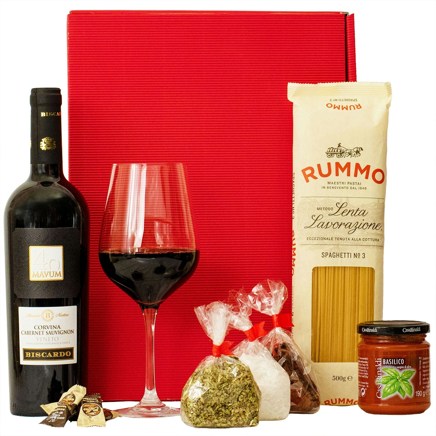 Geschenkbox-24 Italienisches Geschenkset „Rom“ | Wein & Pasta Präsentkorb mit Spezialitäten aus Italien