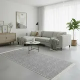 jimri Teppich Läufer - Tepiche für Wohnzimmer, Schlafzimmer, Küche, Kinderzimmer, Badezimmer - Boho Kelim - Läufer Flur, Hellgrau-Creme, Größe: 80x150 cm