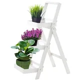 Raburg Pflanzregal 3-stöckig klappbar aus Akazienholz in Weiß für Balkon & Garten, Terrasse & Küche. Ideal als Blumenregal, Blumentreppe, Florina XL, Rab