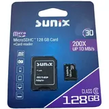SUNIX Speicherkarte MicroCARD microSDHC Karte 128GB Class 10 UHS-I mit Adapter bis zu 200 MB/s