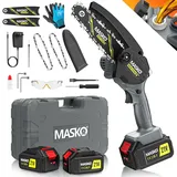 MASKO MASKO® Mini-Kettensäge mit Akku 8000mAh Handkettensäge Elektro mit 2 Akku 4000mAh für Gartenscheren/Astscheren/Holzschneiden Motorsäge 800W automatisches Ölsystem