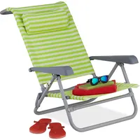 Relaxdays Liegestuhl mit Nackenkissen, Armlehnen & Flaschenöffner, grün/weiß, 50% Stahl, 1 Stück