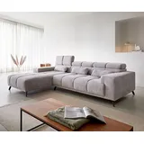 DeLife Ecksofa Ordino 285x200 Cord Silbergrau Ottomane links elektrische Sitztiefenverstellung