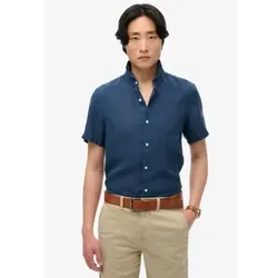 Superdry für Herren. M4010937A Kurzarmhemd aus marineblauem Leinen für den Urlaub (M), Lässig