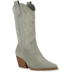 Damen Cowboystiefel in Hellgrün Velours