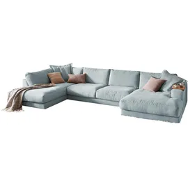 KAWOLA Wohnlandschaft U-Form Madeline Cord Longchair rechts hellblau