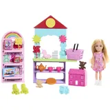 Barbie Chelsea Spielzeuggeschäft-Spielset mit Kleiner Blonder Puppe, Theke und Möbeln zum Ausstellen sowie 15 Zubehörteilen, etwa Mini-Spielzeug, HNY59