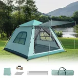 BAGROUPS Camping Zelt 4 Personen 4 Jahreszeiten Zelte UV-Schutz Pop Up Zelt Wasserdicht Winddicht mit Vorzelt 210x210x140cm für Familien, Camping(Blau)