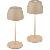 Briloner - 2er Set Mini LED Tischlampe kabellos IP44 mit Touch, stufenlos dimmbar, Akku & Lichtquelle tauschbar, Nachttischlampe, Dekolampe, Akku Tischleuchte, 8x20 cm (DxH), Beige