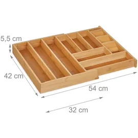 Relaxdays Besteckkasten ausziehbar 8–11 Fächer HxBxT: 5,5 x 32–54 x 42 cm Bambus
