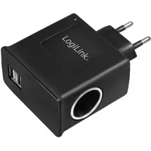 Logilink Steckdosenadapter, 2x USB-Ports und Zigarettenanzünderbuchse, (12W)