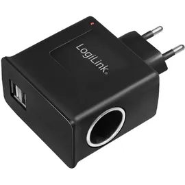 Logilink Steckdosenadapter, 2x USB-Ports und Zigarettenanzünderbuchse, (12W)