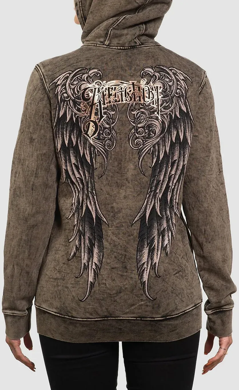 Affliction Lovington Sweatjacke bklack / taupe lava tint wa Gr. S