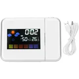 Led-wanduhr Mit Innenprojektion, Thermometer, Hygrometer, Wettervorhersage Und Ewigem Kalender – Weiß