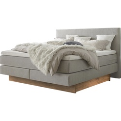 Boxspringbett HASENA "Denver", grau (grau, wildeiche natur), B:148cm L:210cm, Komplettbetten, Boxspringbett, Boxspringbett, Sockel, zwei Bettkästen inkl. gedämpftem Selbsteinzug