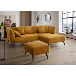 Ecksofa INOSIGN "Colori L-Form", gold, B:264cm H:80cm T:160cm, 100% Polyester, Sofas, Holzfußfarbe wählbar, inkl. 4x Zierkissen