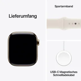 Apple Watch Series 10 GPS + Cellular 42 mm Titangehäuse gold Sportarmband polarstern S/M