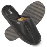 filsko® Tarm - Slippers Herren - geschlossen - EVA Sohle - Naturleder - rutschfest - atmungsaktiv - schwarz - 47 EU - 47 EU