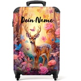 NoBoringSuitcases.com® Kinderkoffer Mädchen - Koffer Kinder Mädchen - Kleines REH mit Blumen - Kinder Koffer Madchen - Trolley - Kinder Trolley Mädchen - 55x40x20 - Fotokoffer - Personalisiert