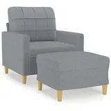 vidaXL Sessel mit Hocker Hellgrau 60 cm Stoff