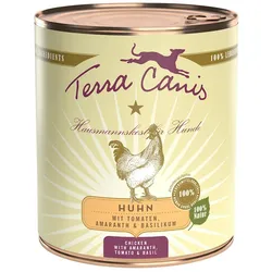 Terra Canis Classic 800g Dose Hundenassfutter 6 x 800 Gramm Huhn mit Amaranth, Tomate & Basilikum