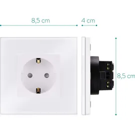 Navaris Glas Schuko Steckdose einfach - mit Montagematerial - Design Schutzkontakt Wandsteckdose mit Glasrahmen - in Weiß