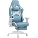 Homcom Gamingstuhl mit Liegefunktion, höhenverstellbar Schreibtischstuhl mit Kopf- und Lendenkissen, Gaming Sessel mit ausziehbare Fußstütze, Kunstleder, bis 120 kg, Blau