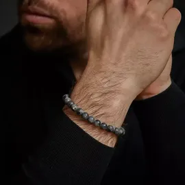 Rebel & Rose RR-80097-V-L Armband aus schwarzen Larvikit-Edelsteinen mit schwarzem Stahlverschluss Größe 19 cm