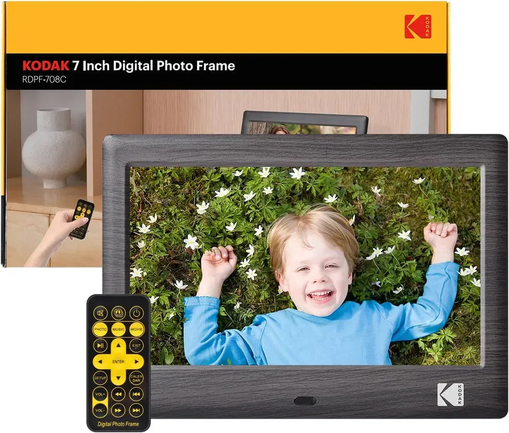 KODAK 7 Zoll Digitaler Bilderrahmen RDPF-708c, Elektronischer Fotorahmen, IPS-Bildschirm, Foto/Musik/Video Player/Kalender/Alarm, Unterstützung USB Oder SD Karte, Automatisch Drehende, mit Fernbedi...