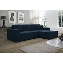 Fun Möbel Ecksofa Schlafsofa Sofa CONOR PREMIUM Stoff Kronos Dunkelblau Ottomane Rechts - Blau