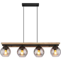 GLOBO Pendelleuchte Hängeleuchte Wohnzimmerlampe Esszimmerleuchte, Metall Eichenholz Glas rauch,