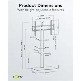 goobay TV-Bodenständer Basic (L) 65 cm Schwarz Glas/Metall/Stahl