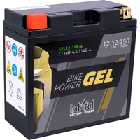 Intact Bike-Power GEL12-14B-4, CT14B-4, GT14B-4, 12V 12 Ah, 250 A (EN), Hochwertige GEL-Motorradbatterie mit 30% mehr Startleistung, Wartungsfreie GEL-Batterie