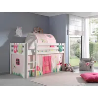 Vipack Spielbett Pino weiß mit Textilset Vorhang, Tunnel und 3 Taschen "Spring",
