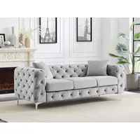 Chesterfield-Sofa 3-Sitzer - Hellgrau - Samt - EDWINA