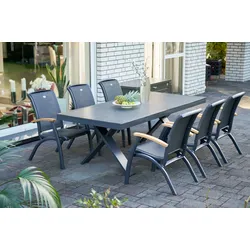 HARTMAN Sondermodell Xanadu / Da Vinci Garten-Essgruppe, xerix/anthrazit, Alu/Glaskeramik, 6 Diningsessel, 220/280x100cm