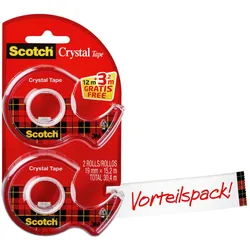 3M Scotch Crystal Handabroller Promotion 2 Rollen 19 mm x 12 m + 3,2 m GRATIS im Einweg-Handabroller